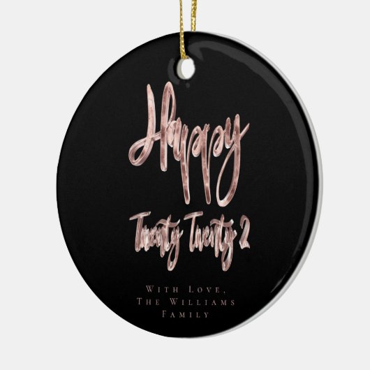 Modern Black and Roos Gold Happy Nieuwjaar 2022 Keramisch Ornament (Links)