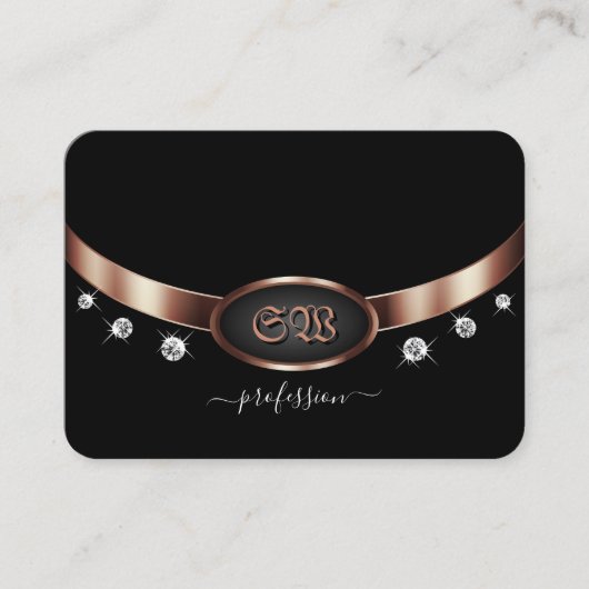 Modern Black and Roos Gold met monogram juwelen Visitekaartje (Voorkant)