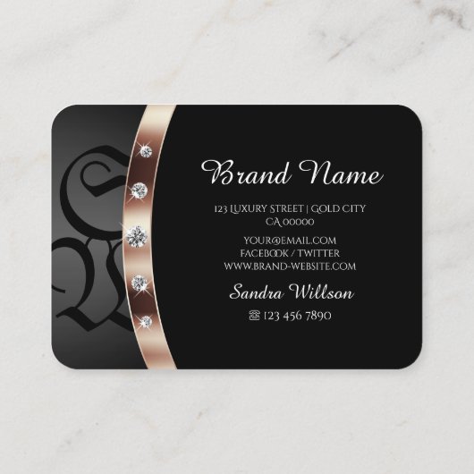 Modern Black and Roos Gold met monogram juwelen Visitekaartje (Achterkant)