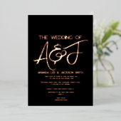Modern Black and Roos Gold Wedding Folie Uitnodiging (Staand Voorkant)