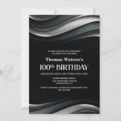 Modern Black and Silver 100th Birthday Party Kaart (Voorkant)