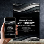Modern Black and Silver 40th Birthday Party Kaart