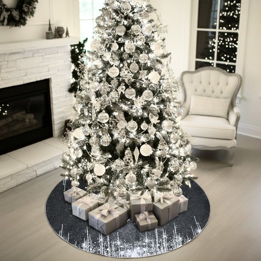 Modern Black and Silver Sparkle Family Name Kerstboom Rok