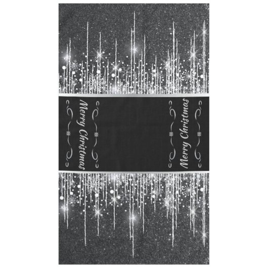 Modern Black and Silver Sparkly "Merry Christmas" Tafelkleed (Voorkant)