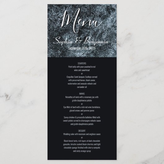 Modern Black and Silver Wedding Menu (Voorkant)