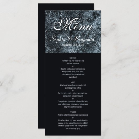 Modern Black and Silver Wedding Menu (Voorkant / Achterkant)