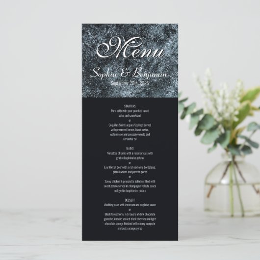Modern Black and Silver Wedding Menu (Staand voorkant)