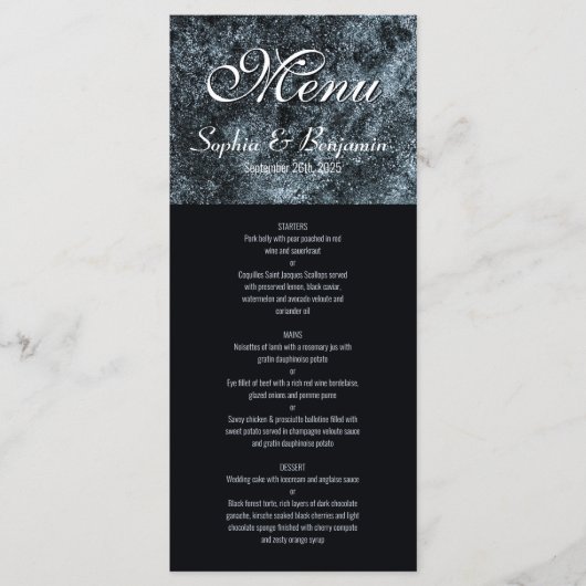 Modern Black and Silver Wedding Menu (Voorkant)