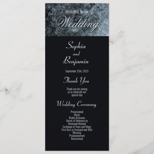 Modern Black and Silver Wedding Programmakaart (Voorkant)