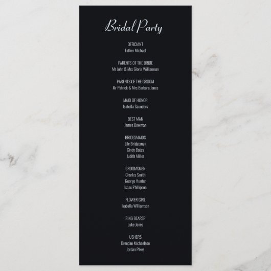 Modern Black and Silver Wedding Programmakaart (Achterkant)