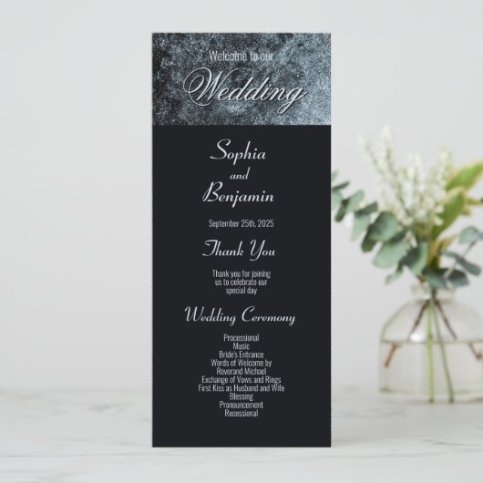 Modern Black and Silver Wedding Programmakaart (Staand voorkant)