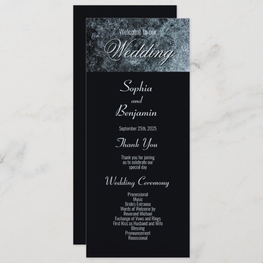 Modern Black and Silver Wedding Programmakaart (Voorkant / Achterkant)