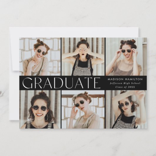 Modern Black and White 12 Photo Afstuderen Aankondiging (Voorkant)