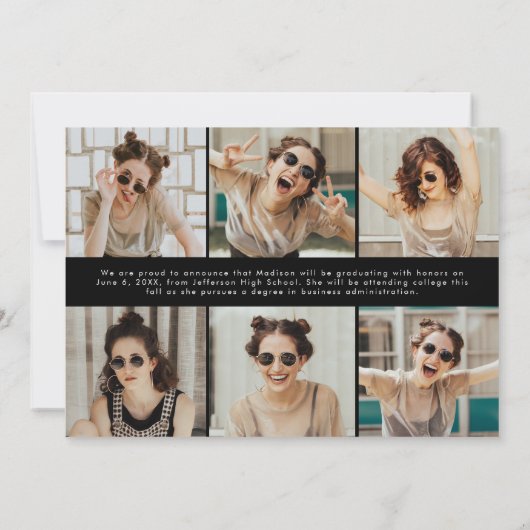 Modern Black and White 12 Photo Afstuderen Aankondiging (Achterkant)