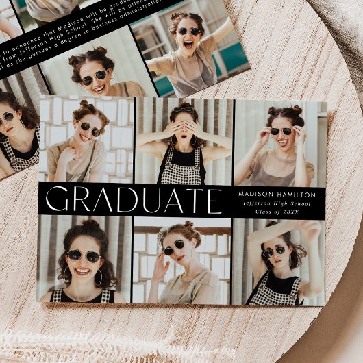 Modern Black and White 12 Photo Afstuderen Aankondiging