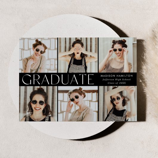 Modern Black and White 12 Photo Afstuderen Aankondiging