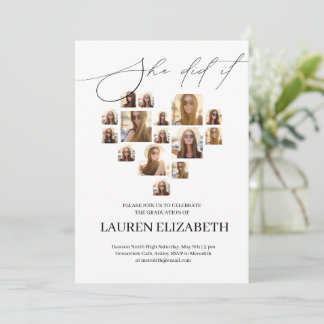 Modern Black and White 15photo collage Graduation  Kaart