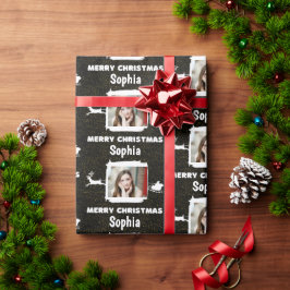 Modern Black and White 1 Photo Merry Kerstmis Cadeaupapier