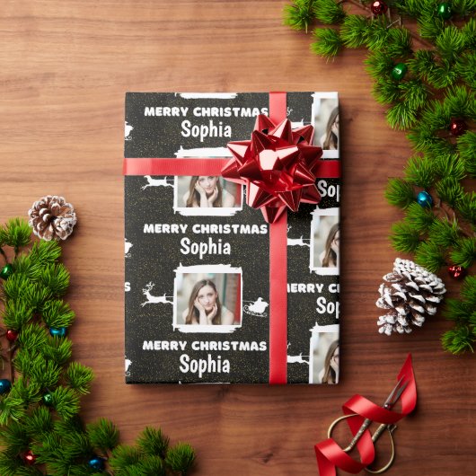 Modern Black and White 1 Photo Merry Kerstmis Cadeaupapier (Feestdagen Geschenken)