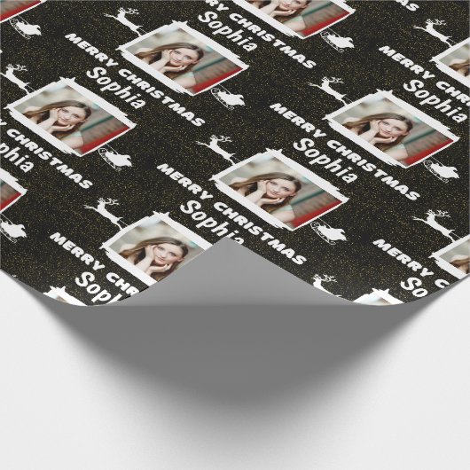 Modern Black and White 1 Photo Merry Kerstmis Cadeaupapier (Hoek)