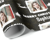 Modern Black and White 1 Photo Merry Kerstmis Cadeaupapier (Rol Hoek)