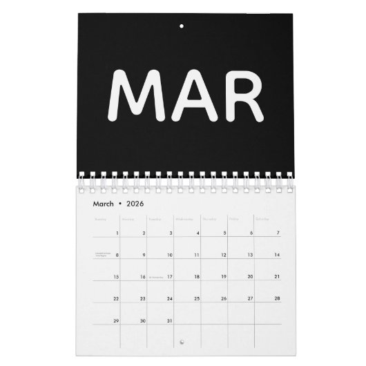 Modern Black and White 2026 Kalender (Mar 2026)