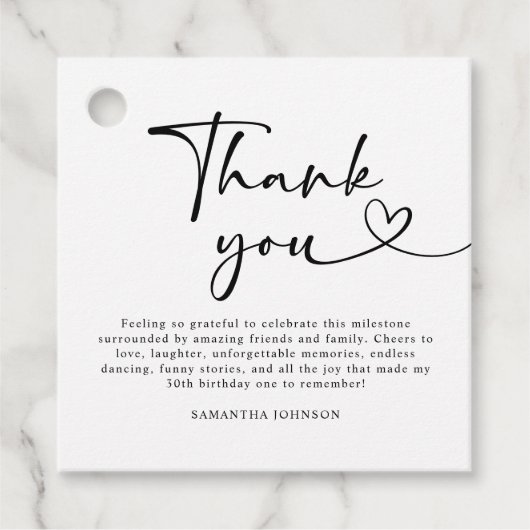 Modern Black and White 30th Birthday Thank You Bedankjes Labels (Voorkant)