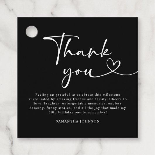 Modern Black and White 30th Birthday Thank You Bedankjes Labels (Voorkant)