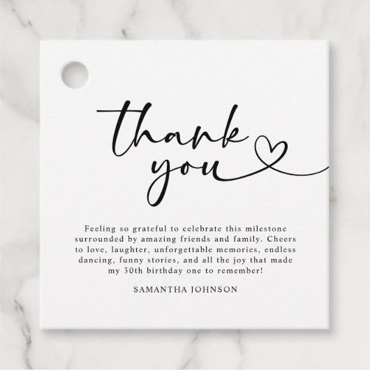 Modern Black and White 30th Birthday Thank You Bedankjes Labels (Voorkant)