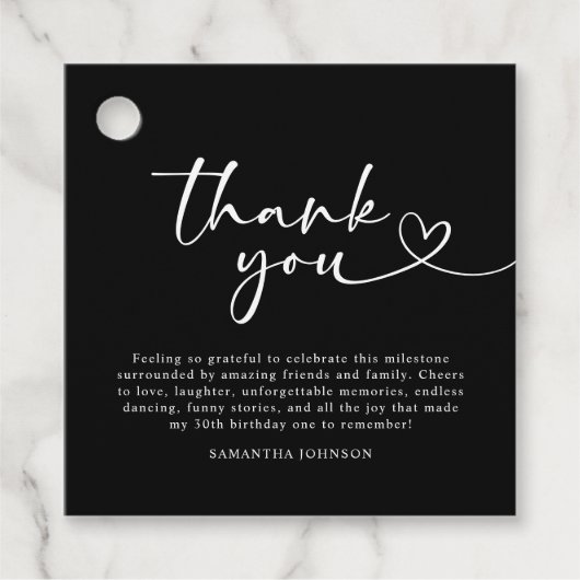Modern Black and White 30th Birthday Thank You Bedankjes Labels (Voorkant)
