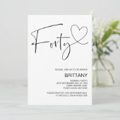 Modern Black and White 40th Birthday Party Kaart (Staand voorkant)