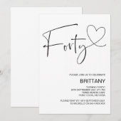 Modern Black and White 40th Birthday Party Kaart (Voorkant / Achterkant)