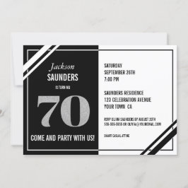 Modern Black and White 70th Birthday Party Kaart