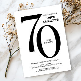 Modern Black and White 70th Birthday Party Kaart