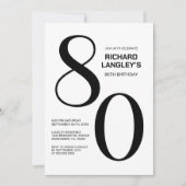 Modern Black and White 80th Birthday Party Kaart (Voorkant)