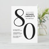 Modern Black and White 80th Birthday Party Kaart (Staand voorkant)