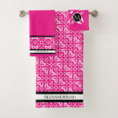 Modern Black and White abstact damask Fuschia roze Bad Handdoek (Insitu)