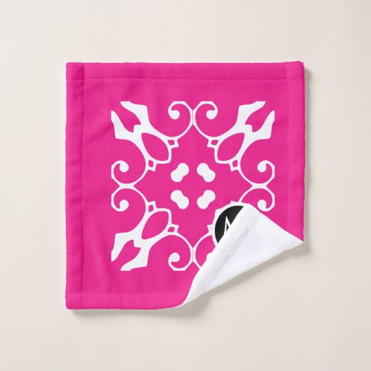 Modern Black and White abstact damask Fuschia roze Bad Handdoek (Wasdoekje)