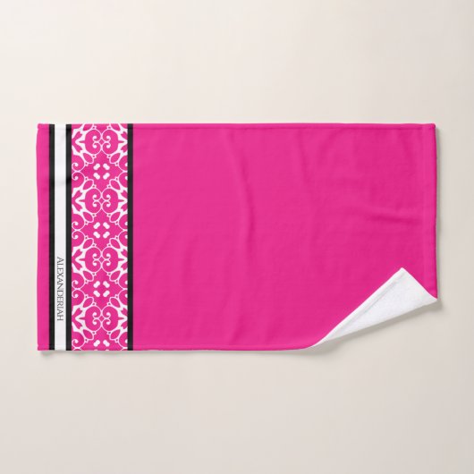 Modern Black and White abstact damask Fuschia roze Bad Handdoek (Handdoek)