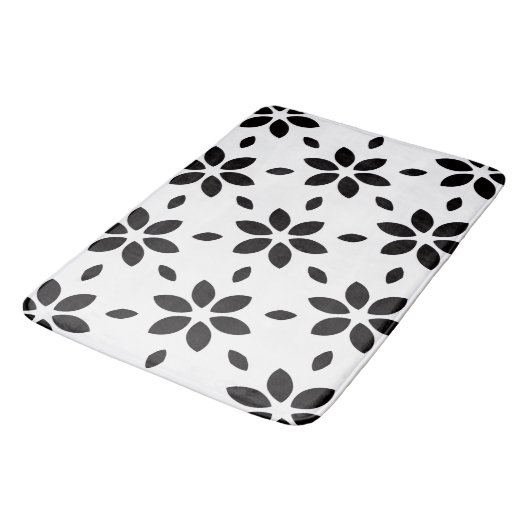 Modern Black and White Abstract Floral  Badmat (Gekanteld)