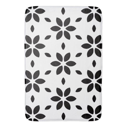 Modern Black and White Abstract Floral Badmat (Voorkant Verticaal)
