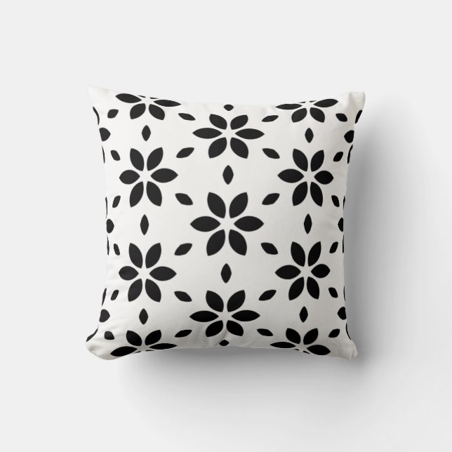 Modern Black and White Abstract Floral  Kussen (Voorkant)