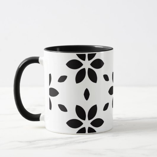 Modern Black and White Abstract Floral  Mok (Links)