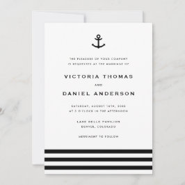Modern Black and White Anchor Nautical Wedding Kaart