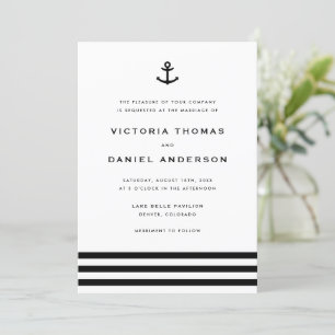 Modern Black and White Anchor Nautical Wedding Kaart