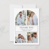 Modern Black and White Arch Photo Collage Wedding Bedankkaart (Voorkant)