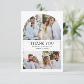 Modern Black and White Arch Photo Collage Wedding Bedankkaart (Staand voorkant)