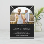 Modern Black and White Arch Photo Wedding Kaart (Staand voorkant)