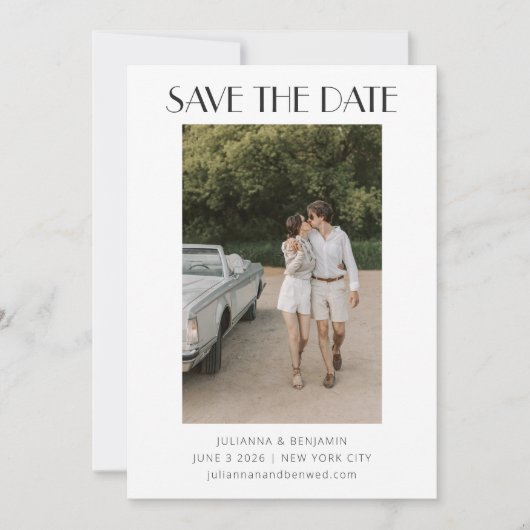 Modern Black and White Art Deco Photo Wedding Save The Date (Voorkant)