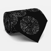 Modern Black and White Boho Chic Daisy Pattern  Stropdas (Opgerold)